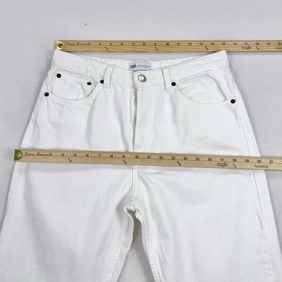 Zara Women's High Waist Button Fly Straight Leg Jean Size 8 White - Picture 10 of 13